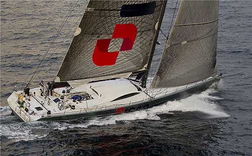 Mike Slade's ICAP Leopard on her way to the Fastnet Rock, during the Rolex Fastnet Race 2011. Photo copyright Rolex and Carlo Borlenghi.