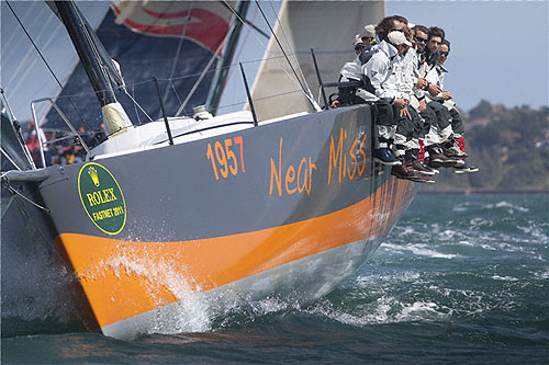 Benoit Briand's TP52 Near Miss starting the race off Cowes, during the Rolex Fastnet Race 2011. Photo copyright Rolex and Daniel Forster.