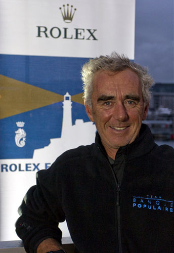 Loick Peyron, skipper of Maxi Banque Populaire, during the Rolex Fastnet Race 2011. Photo copyright Rolex and Carlo Borlenghi.