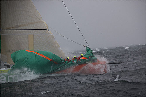Rough conditions for Groupama 4 on the way to Plymouth, during the Rolex Fastnet Race 2011. Photo copyright Rolex and Daniel Forster.