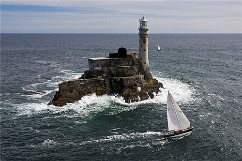 Rives Potts' McCurdy Rhodes 48 Carina (USA) at Fastnet Rock, during the Rolex Fastnet Race 2011. Photo copyright Rolex and Carlo Borlenghi.