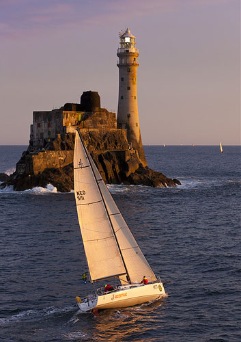 Dutch doublehanded pair John van der Starre and Robin Verhoef on their newly-launched J/111 J-Xcentric (NED) at the Fastnet Rock and racing in IRC 2, during the Rolex Fastnet Race 2011. Photo copyright Rolex and Carlo Borlenghi.