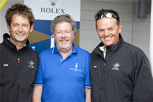 Navigator Ian Moore and tactician Andy Beadsworth from Phaedo with Andrew McIrvine (centre) from La Response, at the pre-race Skipper's briefing, during the Rolex Fastnet Race 2011. Photo copyright Rolex and Daniel Forster.