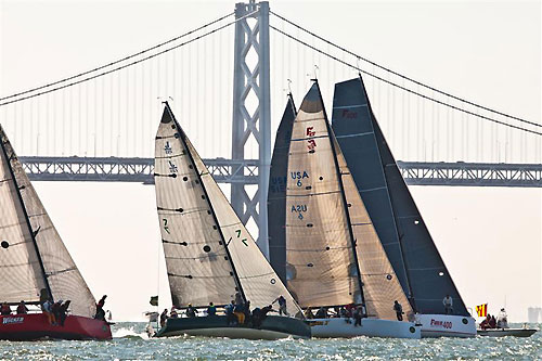 The IRC C class after a start off the Bay Bridge, during the Rolex Big Boat Series, San Francisco, California. Photo copyright Rolex and Daniel Forster.