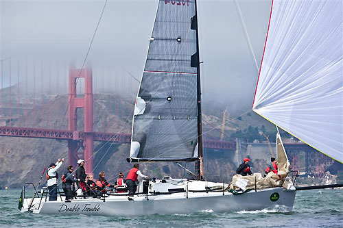 Andy Costello's J 125 Double Trouble off the Golden Gate Bridge, during the Rolex Big Boat Series, San Francisco, California. Photo copyright Rolex and Daniel Forster.