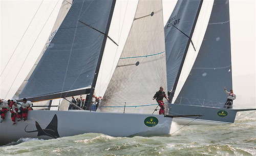 Peter Cunninghams TP 52 PowerPlay from George Town, Cayman Islands, during the Rolex Big Boat Series, San Francisco, California. Photo copyright Rolex and Daniel Forster.