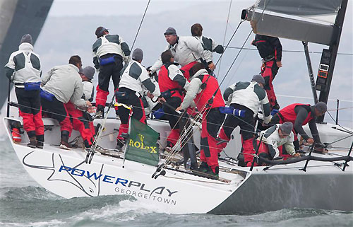 Peter Cunninghams TP 52 PowerPlay from George Town, Cayman Islands, during the Rolex Big Boat Series, San Francisco, California. Photo copyright Rolex and Daniel Forster.
