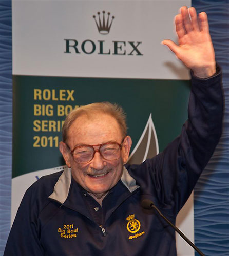 Ninty year old Sy Kleinman, owner of the 54 foot sloop Swiftsure II from Saratoga, California atthe Rolex Big Boat Series, San Francisco, California. Photo copyright Rolex and Daniel Forster.