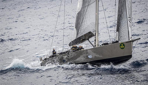 Claus-Peter Offen's Wally 100 Maxi Y3K (GER), after the start in Capri, during leg two of the Rolex Volcano Race 2012. Photo copyright Kurt Arrigo for Rolex.