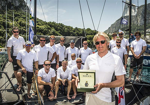 Sir Peter Ogden, owner of Jethou (GBR) receives a Rolex timepiece for his overall win in the Rolex Volcano Race 2012. Photo copyright Kurt Arrigo for Rolex.