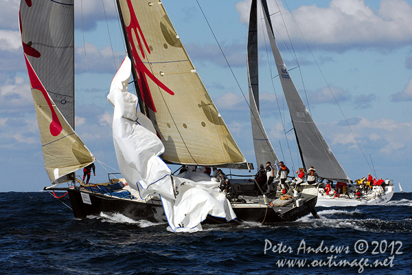 Michael Hiatt's Cookson 55 Living Doll and Stephen Ainsworth's Reichel Pugh 63 Loki, after the start of the Audi Sydney Gold Coast 2012. Photo copyright Peter Andrews, Outimage Australia.
