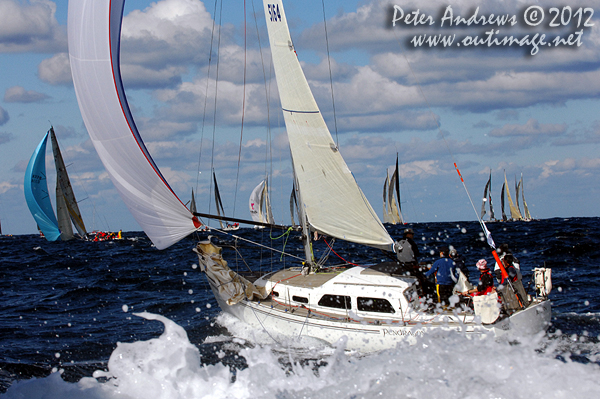 Andrew Cochrane's Stewart 34 Pendragon, at the heads after the start of the Audi Sydney Gold Coast 2012. Photo copyright Peter Andrews, Outimage Australia.