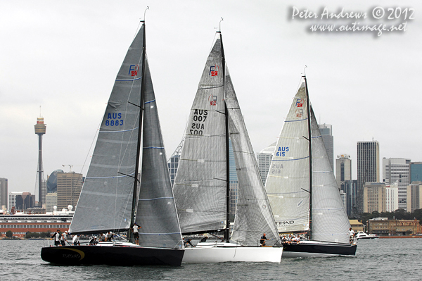 Farr 40's or Lang Walker's Kokomo, Jeff Carter's Edake and Martin and Lisa Hill's Estate Master, during the CYCA Trophy One Design Series 2012. Photo copyright Peter Andrews, Outimage Australia 2012.
