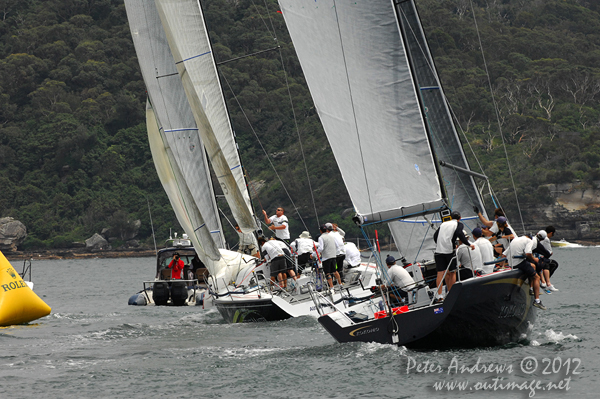 The Farr 40 fleet at the top mark, during the CYCA Trophy One Design Series 2012. Photo copyright Peter Andrews, Outimage Australia 2012.
