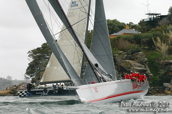 Wild Oats XI and Black Jack on Sydney Harbour during the Big Boat Challenge 2012. Photo copyright Peter Andrews, Outimage Australia 2012.