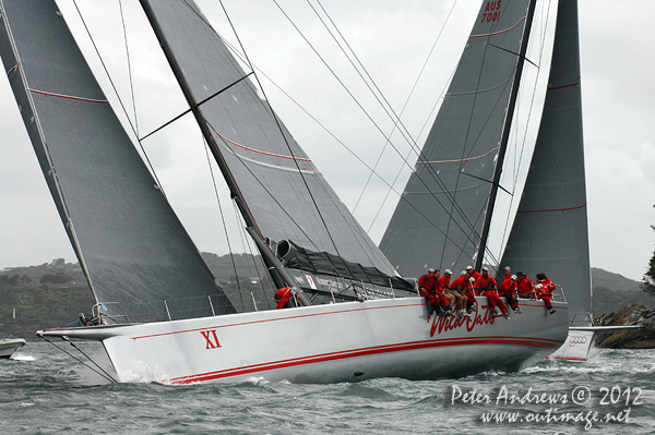 Wild Oats XI and Wild Oats X, on Sydney Harbour during the Big Boat Challenge 2012. Photo copyright Peter Andrews, Outimage Australia 2012.