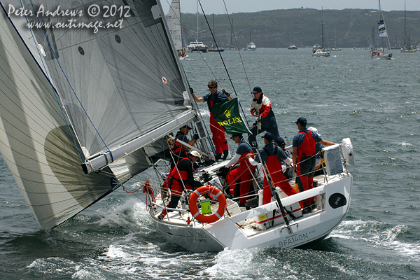 Ron Forster's Beneteau First 40 Ariel, checking out their spinnaker ahead of the start of the 2012 Sydney Hobart Yacht Race. Photo copyright Peter Andrews, Outimage Australia.
