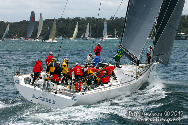 Stephen Ainsworth's Reichel Pugh 63 Loki, on Sydney Harbour ahead of the start of the 2012 Sydney Hobart Yacht Race. Photo copyright Peter Andrews, Outimage Australia.