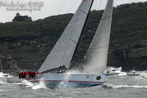Bob Oatley's Wild Oats XI at the heads of Sydney Harbour after the start of the 2012 Sydney Hobart Yacht Race. Photo copyright Peter Andrews, Outimage Australia.