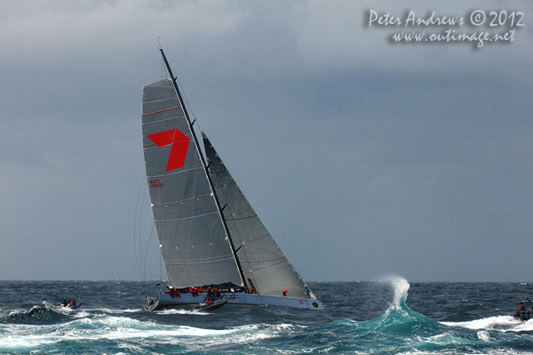 Bob Oatley's Wild Oats XI outside the heads of Sydney Harbour after the start of the 2012 Sydney Hobart Yacht Race. Photo copyright Peter Andrews, Outimage Australia.