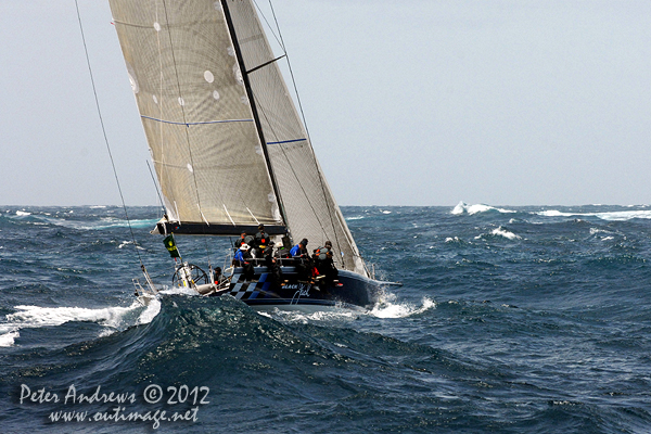 Peter Hardburg's Reichel Pugh 66 Black Jack outside the heads of Sydney Harbour after the start of the 2012 Sydney Hobart Yacht Race. Photo copyright Peter Andrews, Outimage Australia.