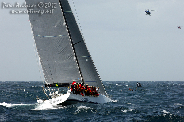 Pirates off the port bow of Stephen Ainsworth's Reichel Pugh 63 Loki, outside the heads of Sydney Harbour after the start of the 2012 Sydney Hobart Yacht Race. Photo copyright Peter Andrews, Outimage Australia.