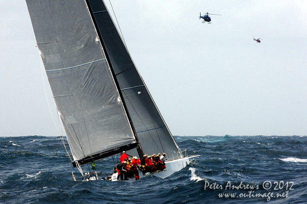 Stephen Ainsworth's Reichel Pugh 63 Loki, outside the heads of Sydney Harbour after the start of the 2012 Sydney Hobart Yacht Race. Photo copyright Peter Andrews, Outimage Australia.