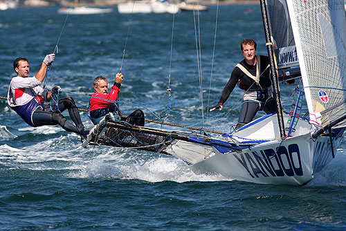 The 2000 Giltinan and Australian champion, with numerous championship victories over many seasons, Sipper John (Woody) Winning on a brand new Yandoo skiff with crew Andrew Hay and Dave Gibson.