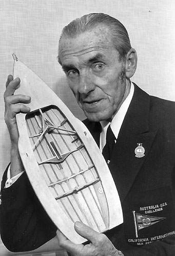 Alf Beashel with a model of an 18 footer. Photo copyright, The Australian 18 Footers League.