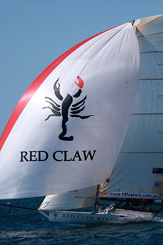 Red Claw in Race 1 of the New South Wales Championship on Sydney Harbour. Photo copyright the Australian 18 Footers League.