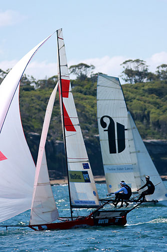 Gotta Love It 7 and Thurlow Fisher Lawyers in Race 1 of the New South Wales Championship on Sydney Harbour. Photo copyright the Australian 18 Footers League.