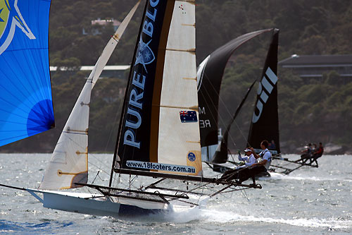 Pure Blonde (James Francis) in Race 2 of the New South Wales Championship on Sydney Harbour. Photo copyright The Australian 18 Footers League.