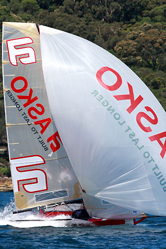 Asko Appliances on a spinnaker run during Race 3 of the New South Wales Championship on Sydney Harbour. Photo copyright The Australian 18 Footers League.