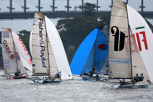 Slow, slow going to the bottom mark, during Race 5 of the New South Wales Championship on Sydney Harbour. Photo copyright The Australian 18 Footers League.