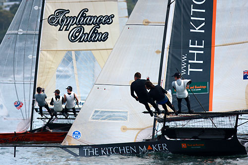 All teams struggle for every breath of wind, during Race 5 of the New South Wales Championship on Sydney Harbour. Photo copyright The Australian 18 Footers League.