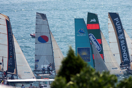 The start of Race 4 of the Australian Championship, part of the 2011 Australia Day Regatta on Sydney Harbour. Photo copyright Australian 18 Footers League.