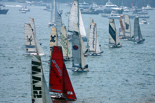 Light conditions slow the 18 footer fleet, during Race 4 of the Australian Championship, part of the 2011 Australia Day Regatta on Sydney Harbour. Photo copyright Australian 18 Footers League.