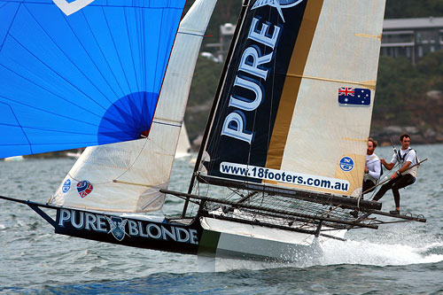 Pure Blonde (James Francis, Brad Phillips and Cameron McDonald), during the Twilight Race on Sydney Harbour. Photo copyright Australian 18 Footers League.
