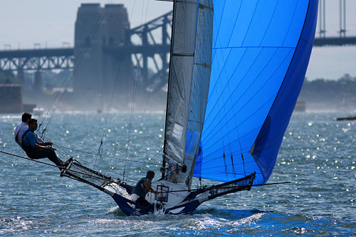 On a spinnaker run, during Ferry Patrons Trophy Race on Sydney Harbour. Photo copyright Australian 18 Footers League.