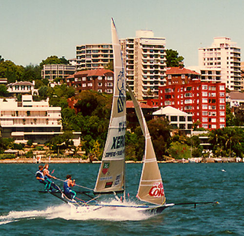 18 foot action on Sydney Harbour back in September 1990. Photo copyright Peter Andrews, Outimage Australia.