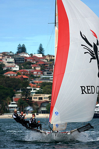 Matthew Searle's Red Claw Wines, during Race 2 of the Winning Appliances - JJ Giltinan 18ft Skiff Championship on Sydney Harbour, Sunday March 6, 2011. Photo copyright Australian 18 Footers League.