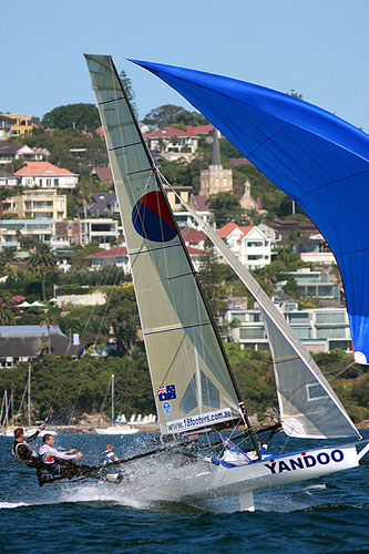 Yandoo, during Race 3 of the Winning Appliances - JJ Giltinan 18ft Skiff Championship on Sydney Harbour, Sunday March 8, 2011. Photo copyright Australian 18 Footers League.