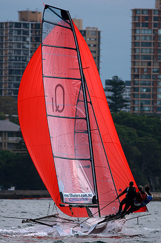 Queenslander, during Race 4 of the Winning Appliances - JJ Giltinan 18ft Skiff Championship on Sydney Harbour, Wednesday March 9, 2011. Photo copyright Australian 18 Footers League.