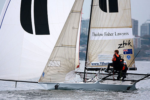 Series leader Thurlow Fisher Lawyers, during Race 5 of the Winning Appliances - JJ Giltinan 18ft Skiff Championship on Sydney Harbour, Thursday March 10, 2011. Photo copyright Australian 18 Footers League.