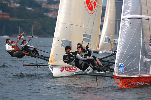 A trans-Tasman challenge between Australian and New Zealand teams, during Race 5 of the Winning Appliances - JJ Giltinan 18ft Skiff Championship on Sydney Harbour, Thursday March 10, 2011. Photo copyright Australian 18 Footers League.