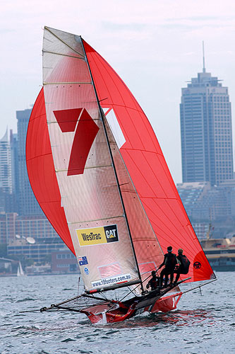 Gotta Love It 7 on a spinnaker run, during Race 6 of the Winning Appliances - JJ Giltinan 18ft Skiff Championship on Sydney Harbour, Saturday March 12, 2011. Photo copyright Australian 18 Footers League.