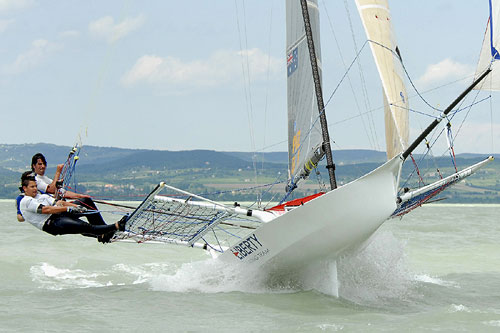 European champion, Liberty Sailing Team from Hungary, in action. Photo copyright Australian 18 Footers League.