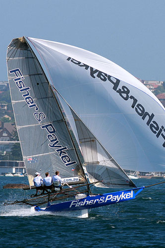 Fisher & Paykel on Sydney Harbour. Photo copyright Australian 18 Footers League.