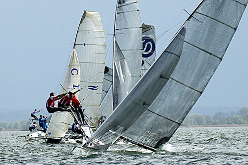 A near capsize for EuroLink, at Round 1 of the German 18 Foot Skiff Tour 2011. Photo copyright German 18ft Skiff Association.