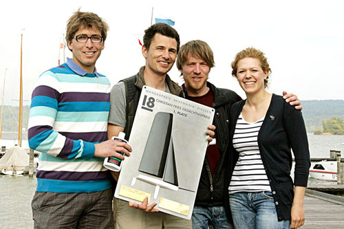 The Berlin Syndikat team with their trophy after Round 1 of the German 18 Foot Skiff Tour 2011. Photo copyright German 18ft Skiff Association.